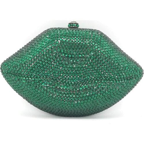 Women Green/Red Rhinestone Crystal Wedding Bridal Handbags Clutch Women Diamond Evening Clutches Bags Female Cellphone Purses