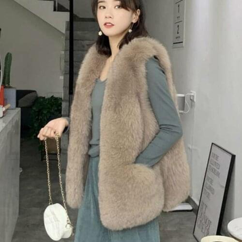 Women Chaleco Mujer Long Vest Jacket Sleeveless Waistcoat 4XL Plus Size Autumn Winter Jacket Women Faux Fox Fur Vest Coat HK441