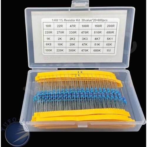 1 Box 30values 600PCS 10 ohm- 1m ohms 1/4W 1% Metal Fillm Resistor kit set Assorted 100R 470R 510R 670R 1k 2k 10k 4.7k 100k pack