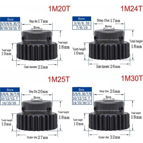 1Pcs 45# Steel Spur Gear With Step 1M 20 Tooth-45 Tooth Pinion Gear Metal Mod 1 Motor Convex Gear