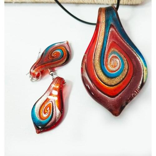 1pcs Fashion Chinese Style Handmade Murano Glass Pendant Necklace Red Whirlwind Pattern Sands Jewelry All-match Sweater Chain