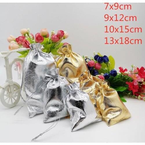 100pcs Jewelry Pouch Jewellery Bag Silver/Gold Velvet Bag Drawstring Jewelry Packaging Bags Organza Jewelry Bags 7x9 9x12 13x18