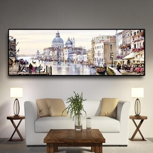 100x300cm Abstract Venice City of Water Oil Painting on Canvas Buildings Cuadros Posters and Prints Wall Art for Living Room