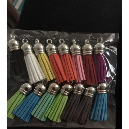 15 pcs/lot) Suede Tassel For Keychain Cellphone Straps Jewelry Charms,38mm Full length, Leather Tassels With silver Caps