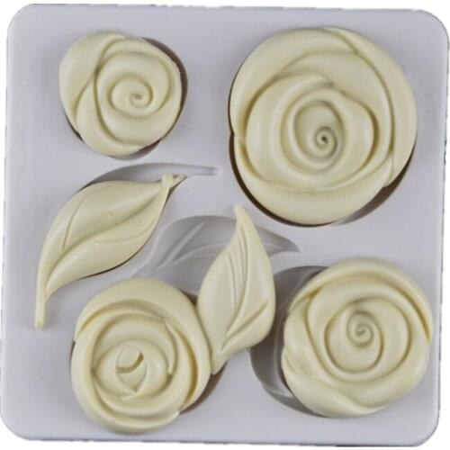 3D Large Pouf Roses And Leaves Silicone Mold Cake Moulds Fondant Cake Mold Wedding Decorating Tools Chocolate Mold H403