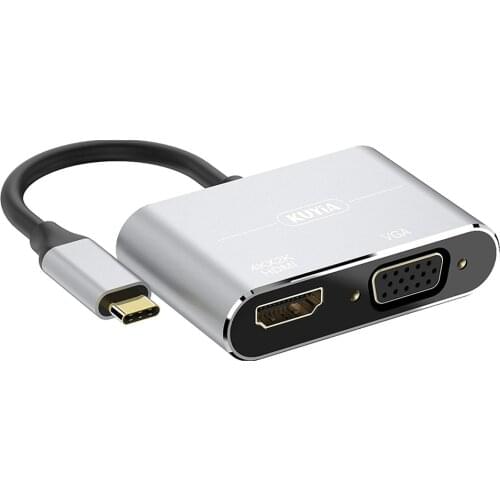 KUYiA USB C 3.1 Type-C to HDMI VGA Adapter 2 in 1 Converter Hub Compatible with MacBook Pro/Air, iPad Pro etc