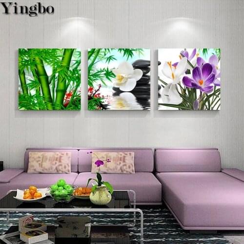 Bamboo orchid stones zen art 5d round Daimond Embroidery diamond painting full Square drill cross stitch mosaic 3 pcs set