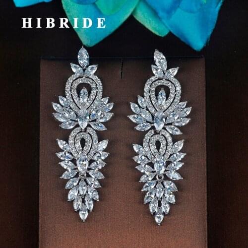 HIBRIDE Brand Flower Shape Cubic Zircon Drop Earrings For Women Fashion Jewelry Pendientes mujer moda Brinco E-744