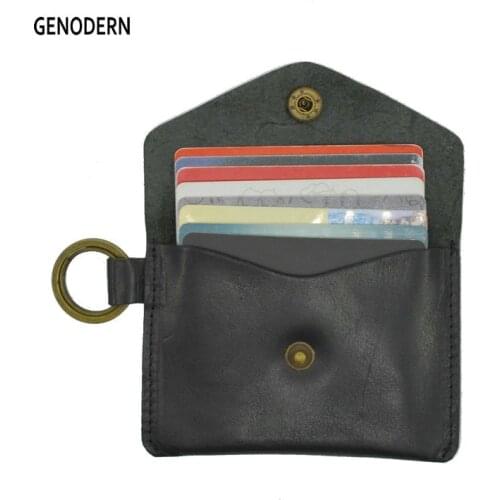 GENODERN Genuine Leather Card Holder with Keyring Cowhide Credit Card Wallet Motorcycle Keychain Bank Card Case Package