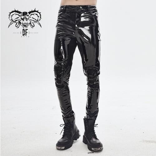 Devil Fashion Mens Gothic Pu Leather Trousers Stage Performance Party Skinny Pants