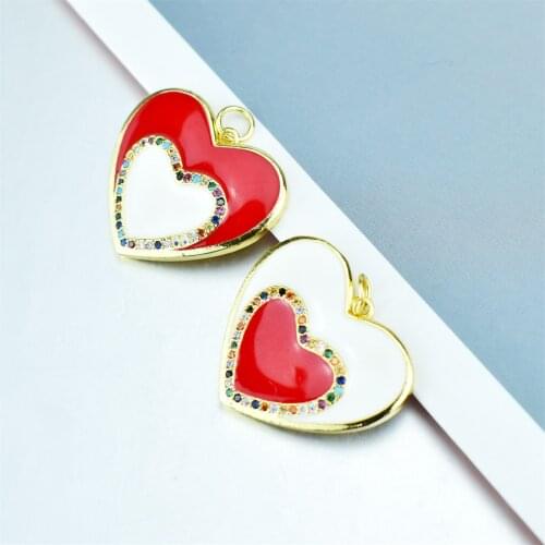 Effie Queen Love Heart Shape Red/white Enamel Pendant Necklaces with 4A Zircon Golden Necklace for Mom Wife