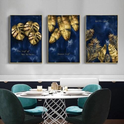 Customizable Art painting frame with tropical leaves, blue abstract canvas of tropical plant, wall frame, modern home decor