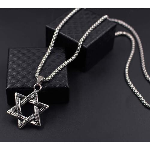 Star Pendant Israel Chain Necklaces Men Women Stainless Steel Judaica Silver Color Jewish Jewelry