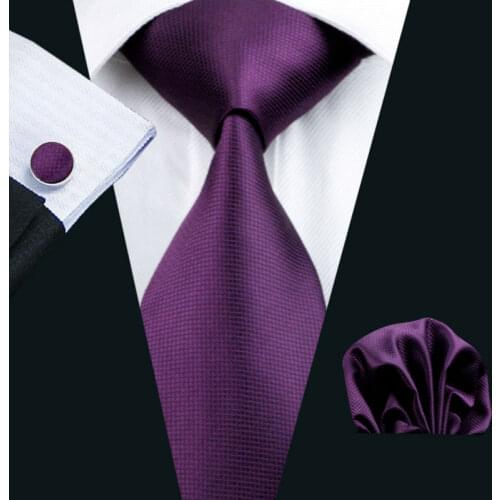 LS-236 Men`s Tie Purple Solid 100% Silk Tie Jacquard Woven Hanky Cufflink Barry.Wang Neck Tie For Men Party Wedding Business