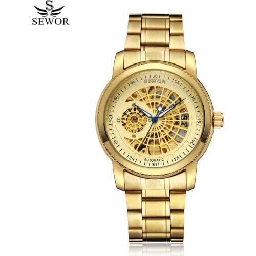 Mechanical Luxury Skeleton Watches SEWOR Automatic Watch Relogio Male Montre Watch Mens Relojes 3ATM Stainless Steel Strap