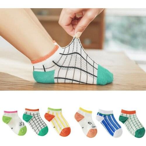 Cartoon Baby Socks Children Summer Thin Mesh Boat Socks Cotton Anti-slip Floor Sock Kids Girls Boys Stripe Lattice Socks 0-7 Y