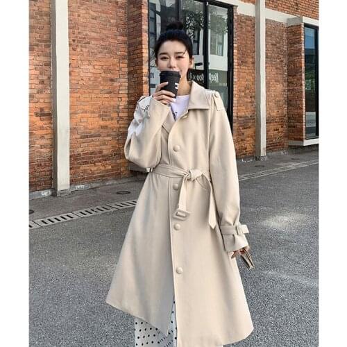 New Arrivals Pink Trench Coats With Belt 2021 Spring Autumn Single-breasted Windbreakers Womens Long Slim Overcoat Coats Casual