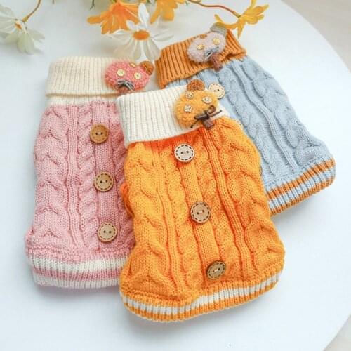 Pet Autumn Winter Sweater with Hemp Flowers Buttons Comfortable Warm Turtle Neck Design Protection Pet Neck Dog Coat Clothes