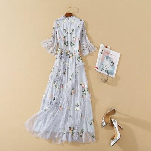 09 2020 Autumn Free Shipping Dress Long Sleeve Mesh Empire Fashion Flora Print Fashion Womens Clothes SH