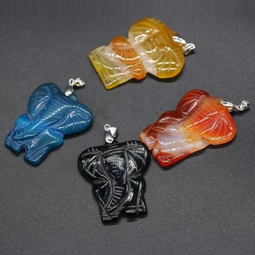 Natural Stone Pendant Elephant Shape Exquisite Agates Pendant for Jewelry Making DIY Necklace Accessories Reiki Healing Gift