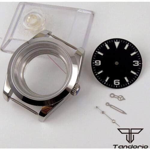 Polished 39mm Steel Automatic Men Watch Case Seeing Back Black Sterile Dial Luminous Hand for 24 Jewels NH35 NH35A Movement