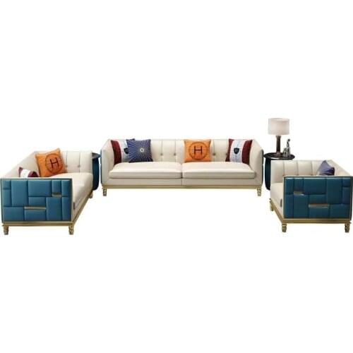 Postmodern light luxury simple sofa model room design small apartment living room light luxury furniture leather combination