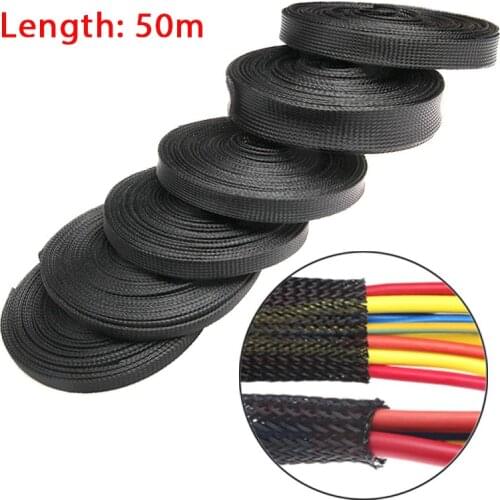 Dropship 50M Black Insulated Braid Sleeving 2/4/6/8/10/12/15/20/25mm Tight PET Wire Cable Gland Protection Cable Sleeve