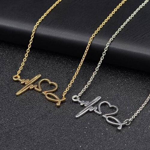 Romantic Heartbeat Gold Necklace Women Love Heart Stainless Steel Necklaces & Pendants Medical Nurse Doctor Lover Gifts