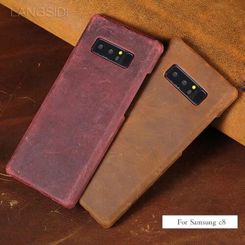 Luxury For Samsung Galaxy C8 case Luxury handmade cow leather back case phone case