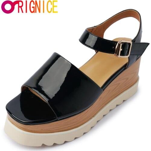 Orignice Platform Wedges High Heels Black Beige Comfortable Sandal Summer Peep Toe Ankle Buckle Strap Outdoor Office Lady Shoes