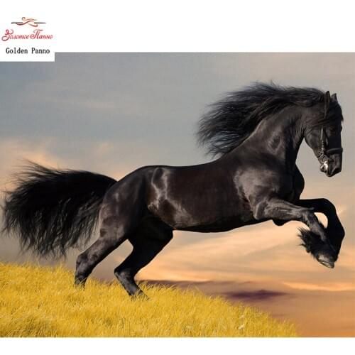 DIY Diamond painting Steed gallop Diamond Embroidery Cross Stitch Rhinestone Mosaic Painting Black horse Needlework Home decor