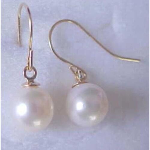Free shipiing 8-9MM AAA GENUINE WHITE PEARL DANGLE EARRINGS 925silver