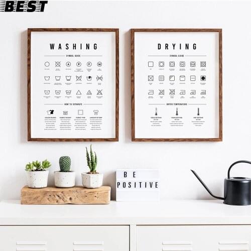Washing Drying Room Wall Decor Laundry Symbols Guide Art Canvas Painting Prints and Posters Laundry Room Wall Picture Decoration