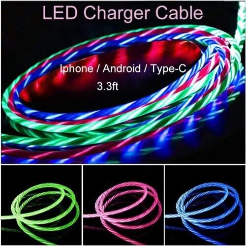 LED Luminous USB Cable 9V 2A QC 3.0 Charger Cable Fast charging cable Lighting Wire for Mobile Phone Car Atmosphere Light Cabo