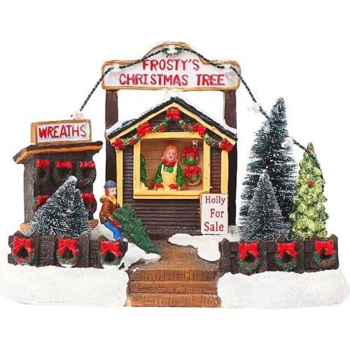 LUDA Light Up Christmas Houses Village Home Desktop Decor Statue House Tree Snow Country Christmas Decorations