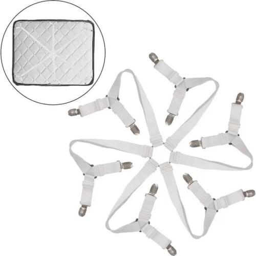 Bed Sheet Clips Grippers Fasteners 3 Way 6 Sides Sheet Suspenders Elastic Sheet Holders Mattress Clips Straps - Adjustable Fitte