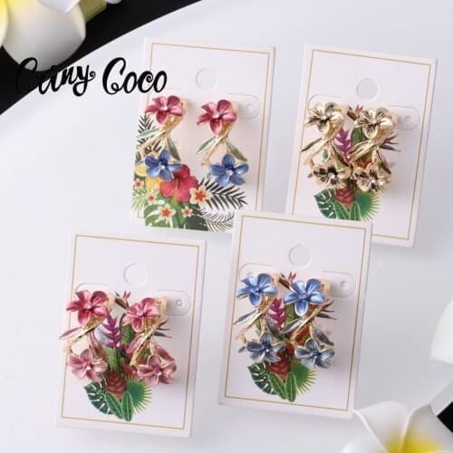 Cring Coco Enamel Flwoers Earrings Hawaiian Fashion Wholesale Price Blue Pink Plumeria Drop Earring Trendy Ear Ring for Women