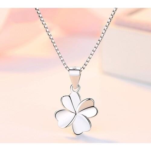 YSH New 100% 925 Sterling Silver Lucky Four Leaf Clover Pendant Necklace 2020 Woman DIY Jewelry Valentine Day Gift Free Shipping