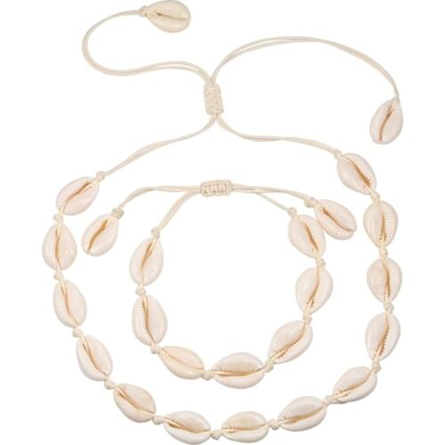 New Bohemian Beach Necklace Fashion Black Rope Chain Natural Cowrie Shell Choker bracelet Collar Boho Women Summer Beach Jewelry