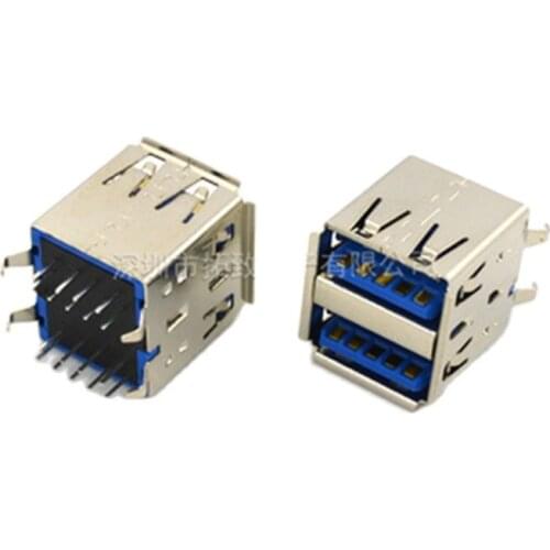 100PCS USB3.0 Double Row Femlae Connector Type A USB 3.0 Sockets Desktop Data Charging High Speed 90 Degree AF90