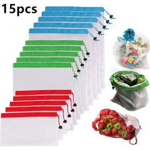15pcs Reusable Grocery Shopping Bag Eco Friendly Bag String Bag Fruit and Vegetable bag Toys Storage Mesh Produce Shopping Bag