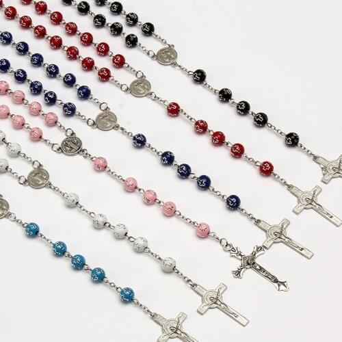 48 Pieces / Religious St. Benedict Cross Bead Necklace Cross Icon Beads Rosary Necklace