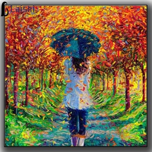 5D DIY Diamond Embroidery Autumn leaves Abstract graffiti girl background Full Square Round Diamond Painting Cross Stitch Flower