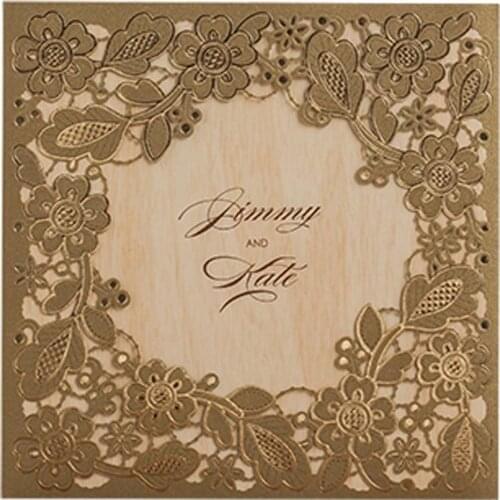6 x 6 inch 50Pcs Gold & White Floral Square Laser Cut Wedding Invitations Card, Blank Engagement Invitation Sleeve with Envelope