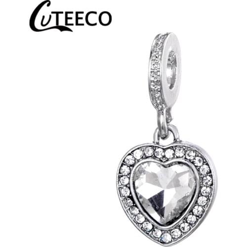 CUTEECO Luxury Love Heart Crystal Pendant Charm Fit Brand Bracelet & Necklace For Women Jewelry Accessories