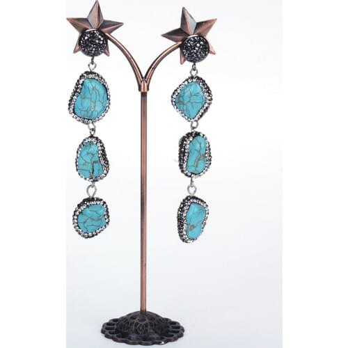 Dankaishi Fashion Women Earring Blue Sediment Natural Stones Charms Luxury Rhinestone Crystal Bohemian Vintage Ethnic Style Gift