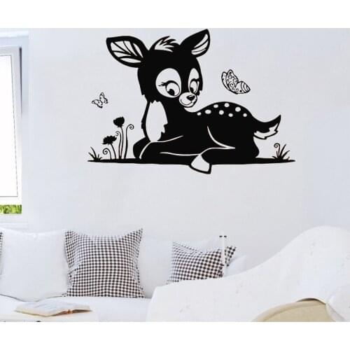 Baby Fawn Wall Sticker Cartoon Animal Butterflies Wall Decal Home Decor Kids Children Room Decoration Wallpaper Vinyl Art Murals