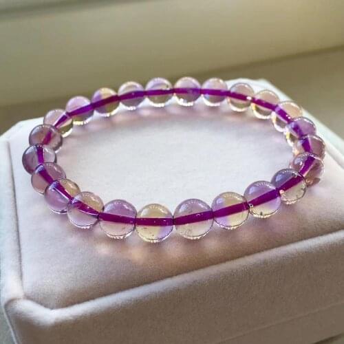 Natural Ametrine Purple Yellow Bracelet Women Men 7.6mm Purple Round Beads Stretch Crystal AAAAAA