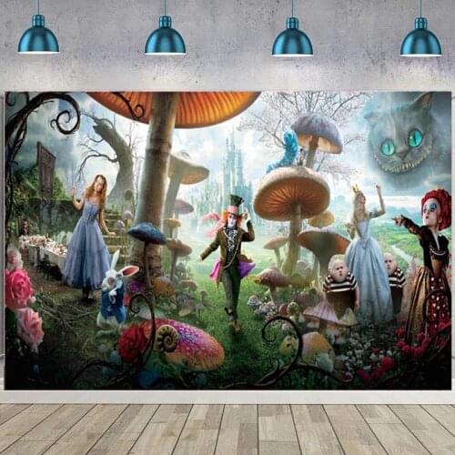 Alice In Wonderland Photo Backdrop Dream Forest Girl Birthday Party Photography Background Photocall Prop Decoration Banner
