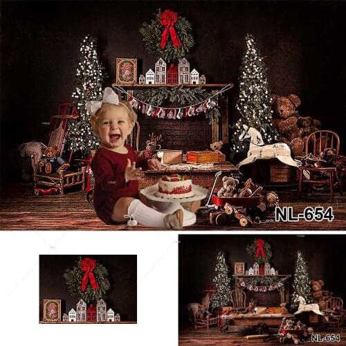 Photography Background Christmas Tree Wreath Fireplace Bear Toy Sock Birthday Party Vintage Decor Backdrop Photocall PhotoStudio